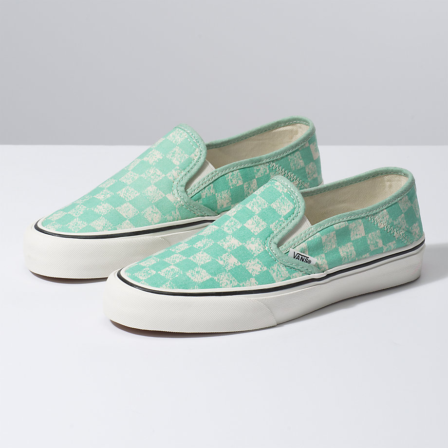 Vans Bayan Kaykay Ayakkabısı Distressed Checkerboard Slip-On SF Yeşil | 58781-120